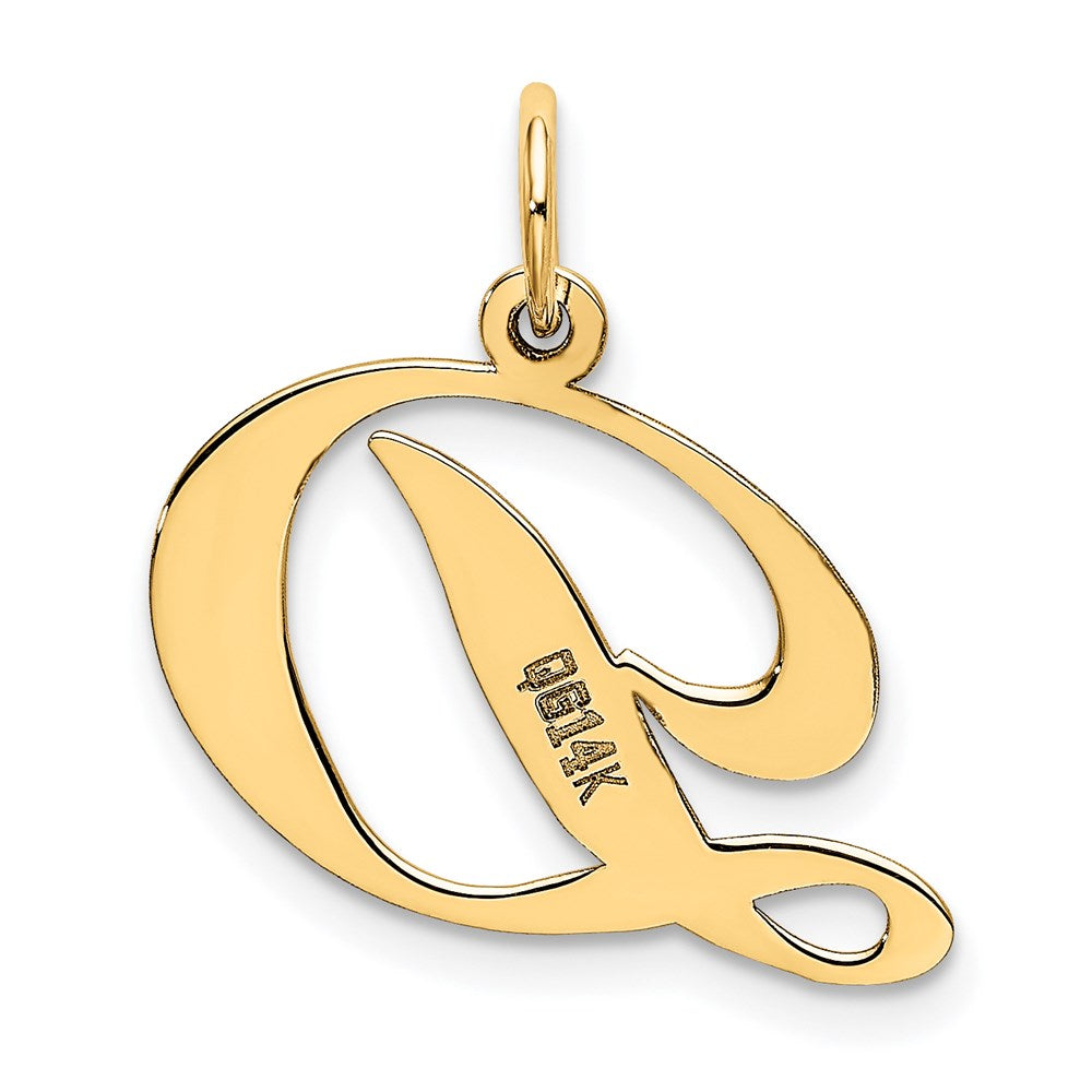 Alternate view of the 14k Yellow Gold, Ella Collection Medium Fancy Script Initial D Pendant by The Black Bow Jewelry Co.