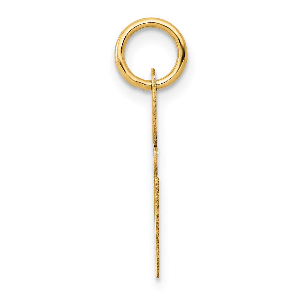 Alternate view of the 14k Yellow Gold, Ella Collection Medium Fancy Script Initial E Pendant by The Black Bow Jewelry Co.