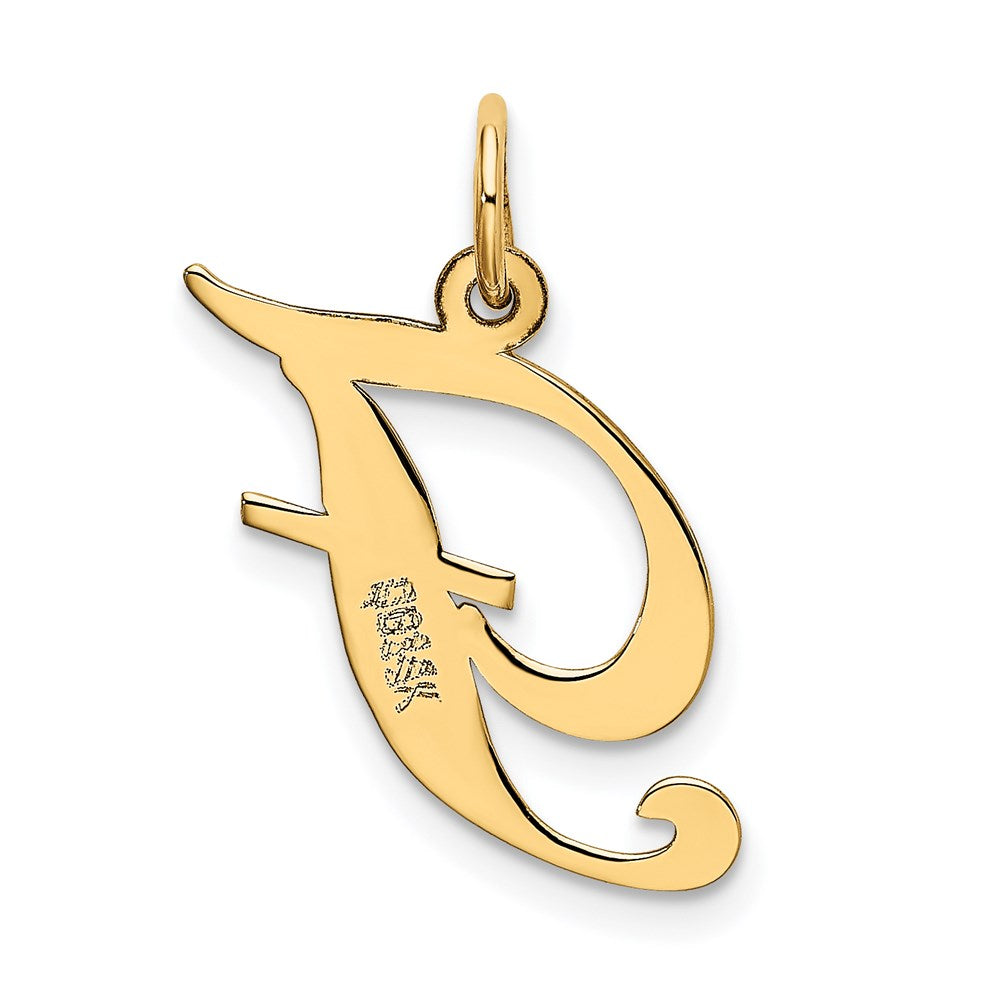 Alternate view of the 14k Yellow Gold, Ella Collection Medium Fancy Script Initial F Pendant by The Black Bow Jewelry Co.