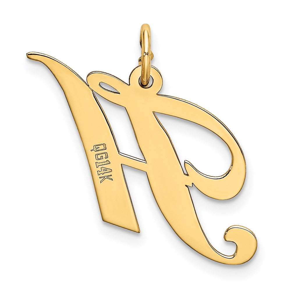 Alternate view of the 14k Yellow Gold, Ella Collection Medium Fancy Script Initial H Pendant by The Black Bow Jewelry Co.