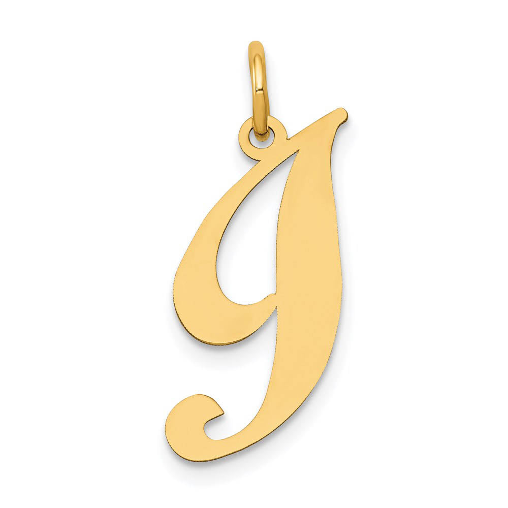 14k Yellow Gold, Ella Collection Medium Fancy Script Initial I Pendant, Item P10354-I by The Black Bow Jewelry Co.