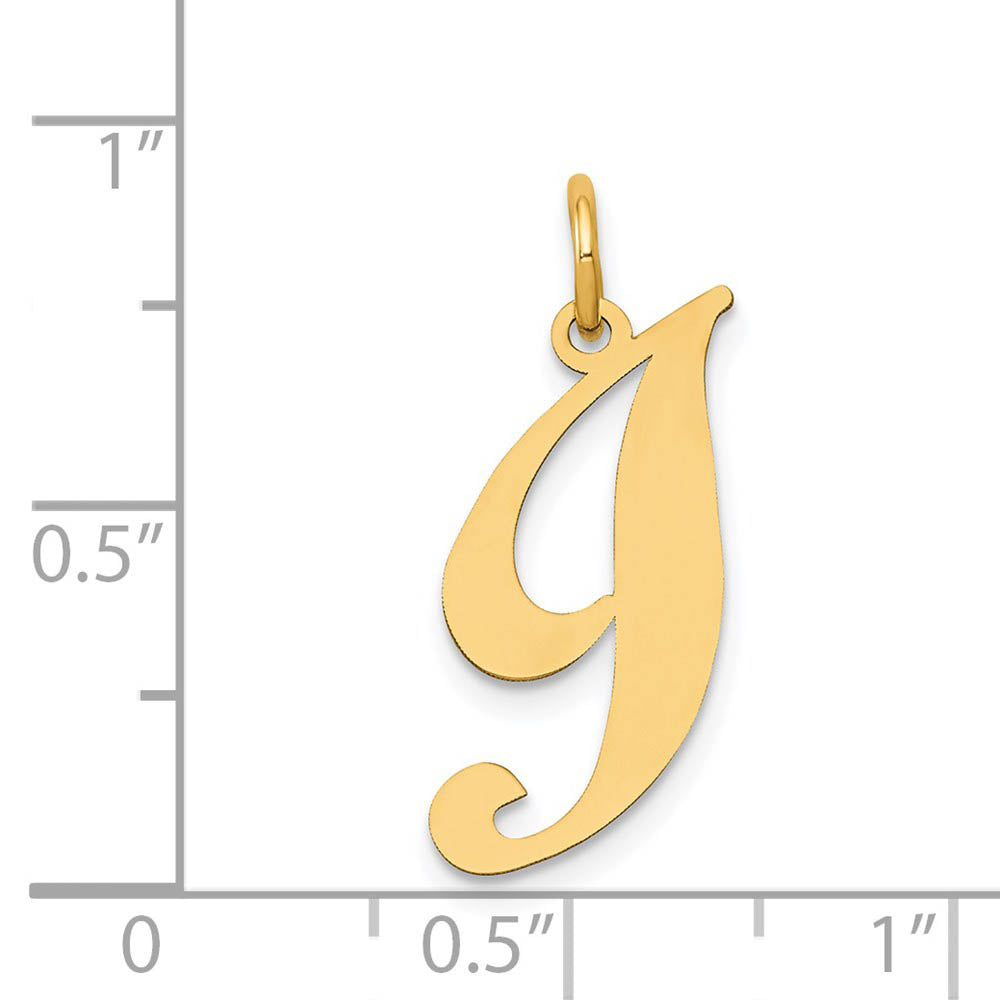 Alternate view of the 14k Yellow Gold, Ella Collection Medium Fancy Script Initial I Pendant by The Black Bow Jewelry Co.