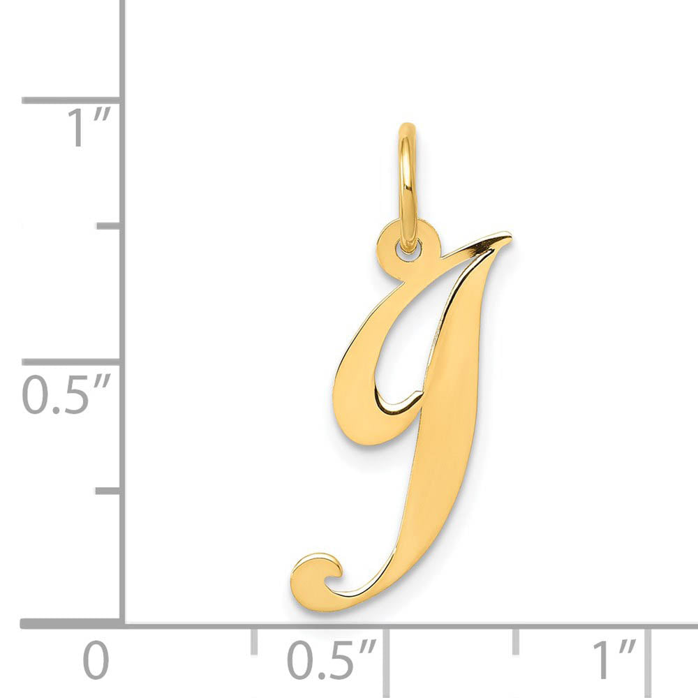Alternate view of the 14k Yellow Gold, Ella Collection Medium Fancy Script Initial J Pendant by The Black Bow Jewelry Co.