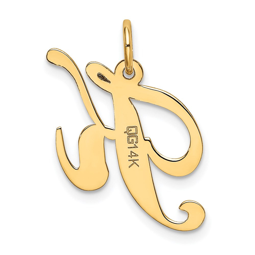 Alternate view of the 14k Yellow Gold, Ella Collection Medium Fancy Script Initial K Pendant by The Black Bow Jewelry Co.