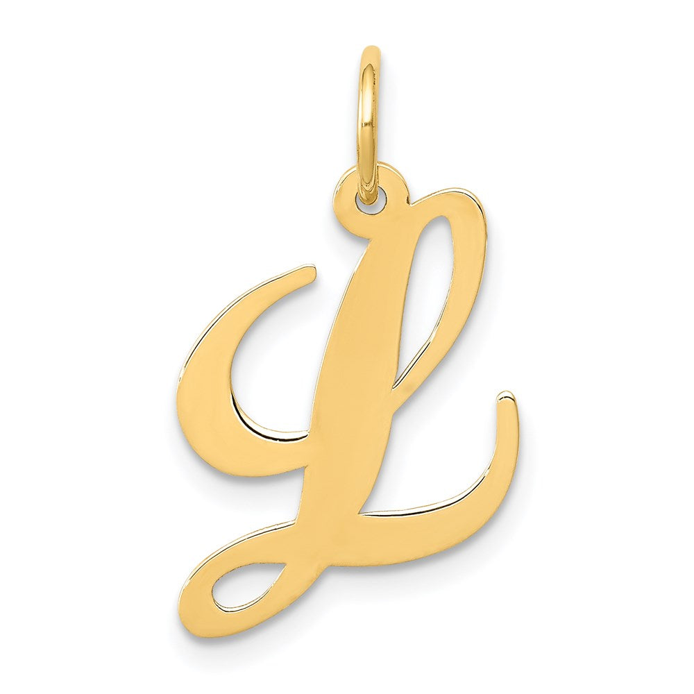 14k Yellow Gold, Ella Collection Medium Fancy Script Initial L Pendant, Item P10354-L by The Black Bow Jewelry Co.