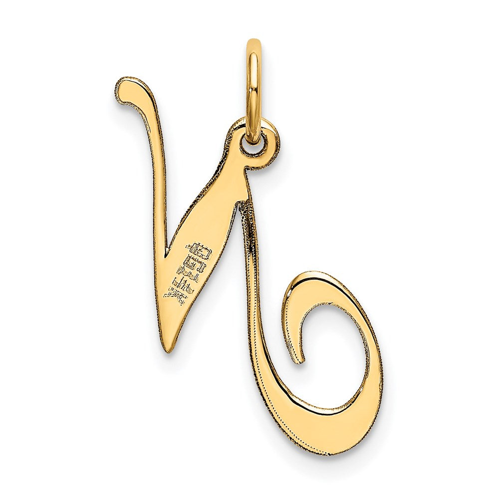 Alternate view of the 14k Yellow Gold, Ella Collection Medium Fancy Script Initial N Pendant by The Black Bow Jewelry Co.