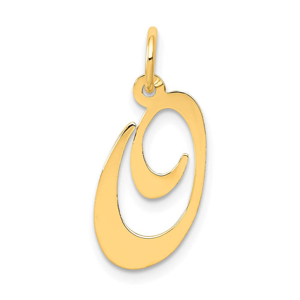 14k Yellow Gold, Ella Collection Medium Fancy Script Initial O Pendant, Item P10354-O by The Black Bow Jewelry Co.