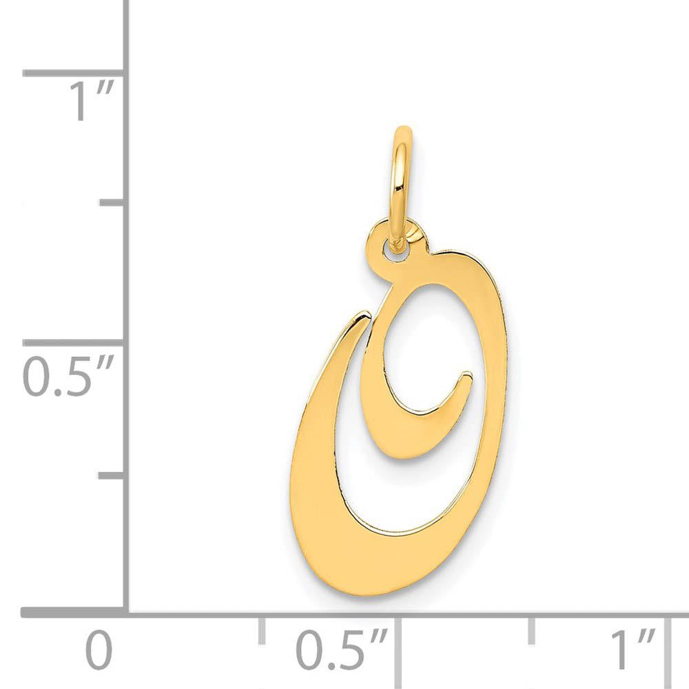 Alternate view of the 14k Yellow Gold, Ella Collection Medium Fancy Script Initial O Pendant by The Black Bow Jewelry Co.