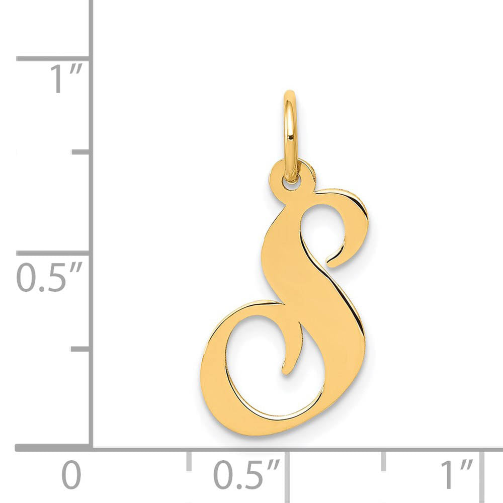 Alternate view of the 14k Yellow Gold, Ella Collection Medium Fancy Script Initial S Pendant by The Black Bow Jewelry Co.