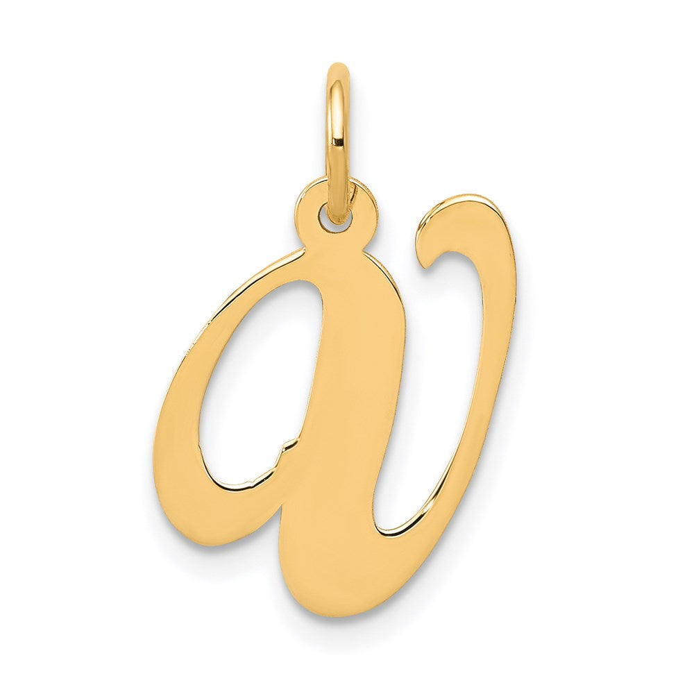 14k Yellow Gold, Ella Collection Medium Fancy Script Initial V Pendant, Item P10354-V by The Black Bow Jewelry Co.