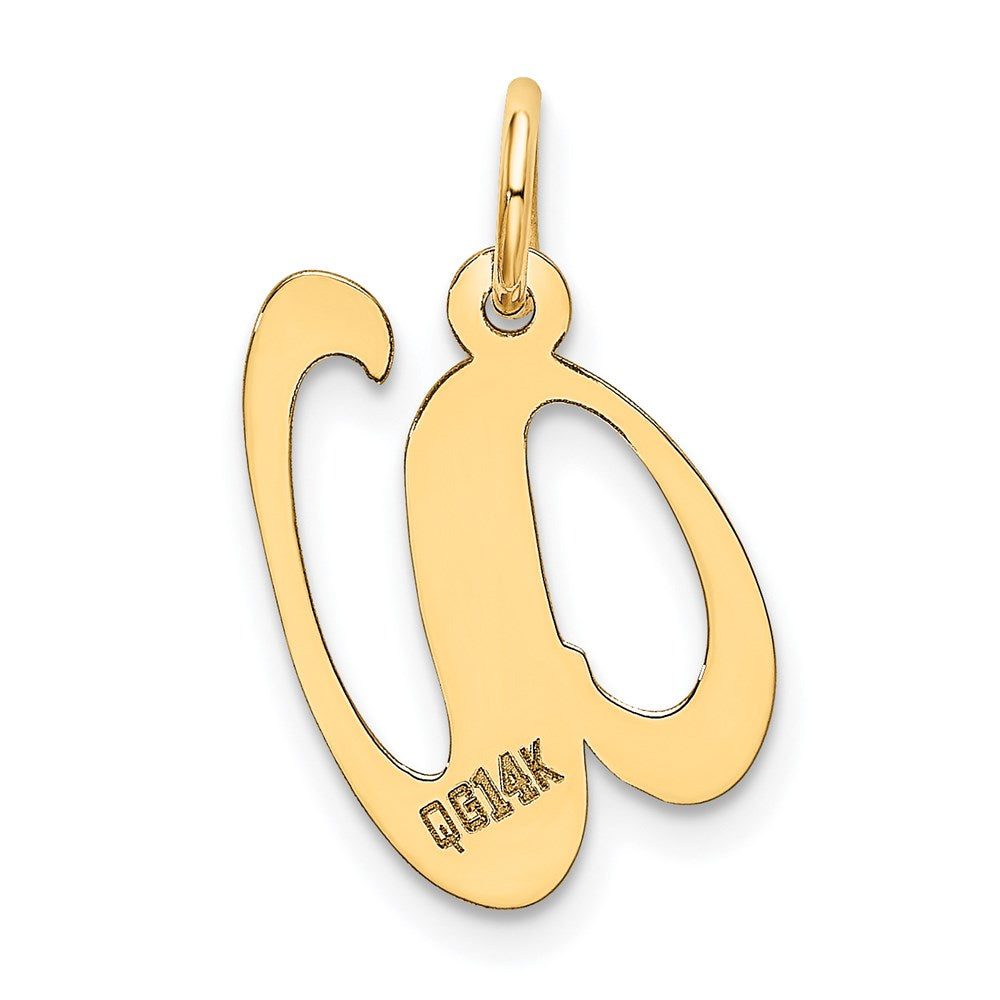 Alternate view of the 14k Yellow Gold, Ella Collection Medium Fancy Script Initial V Pendant by The Black Bow Jewelry Co.