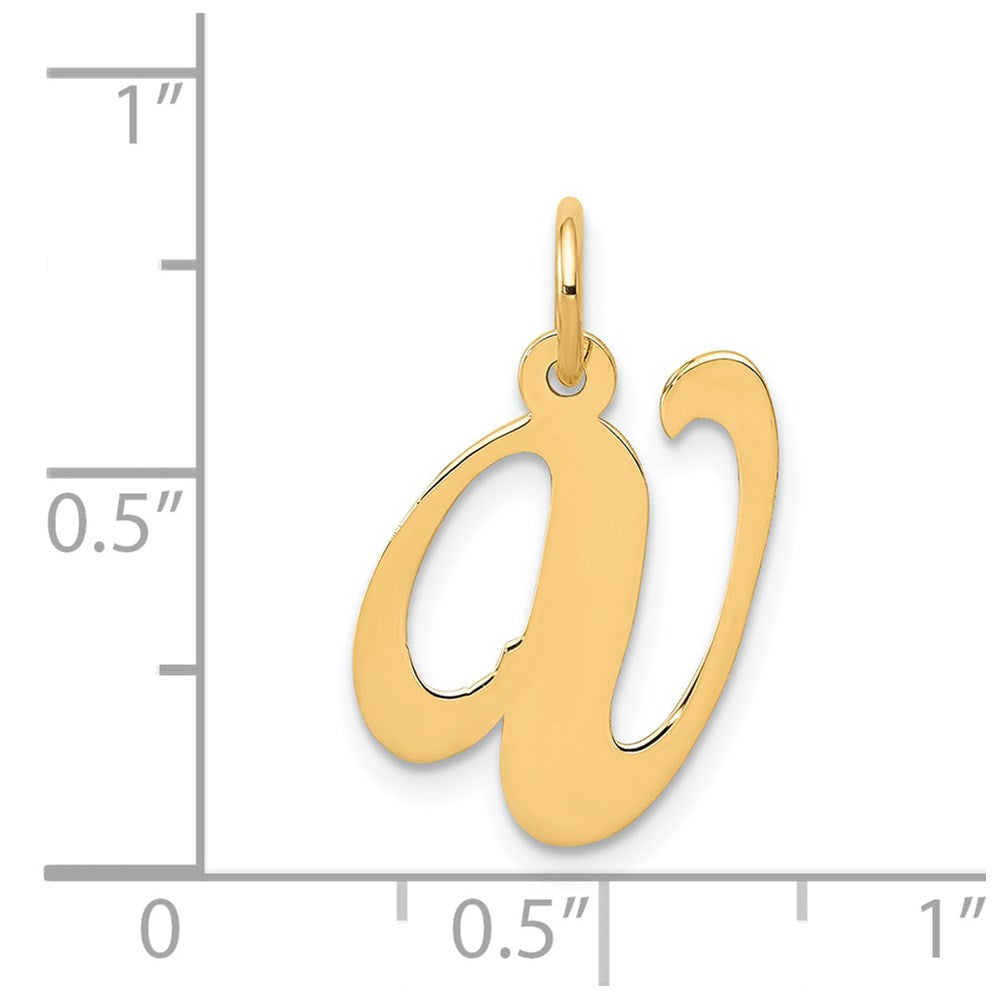 Alternate view of the 14k Yellow Gold, Ella Collection Medium Fancy Script Initial V Pendant by The Black Bow Jewelry Co.