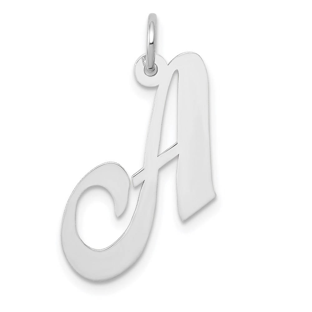 14k White Gold, Ella Collection Medium Fancy Script Initial A Pendant, Item P10355-A by The Black Bow Jewelry Co.