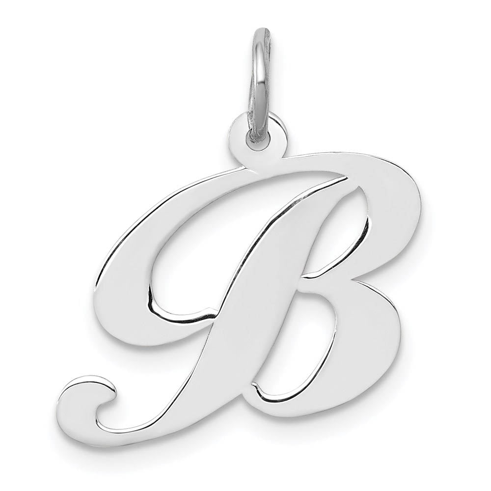 14k White Gold, Ella Collection Medium Fancy Script Initial B Pendant, Item P10355-B by The Black Bow Jewelry Co.