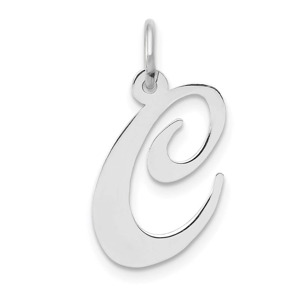 14k White Gold, Ella Collection Medium Fancy Script Initial C Pendant, Item P10355-C by The Black Bow Jewelry Co.