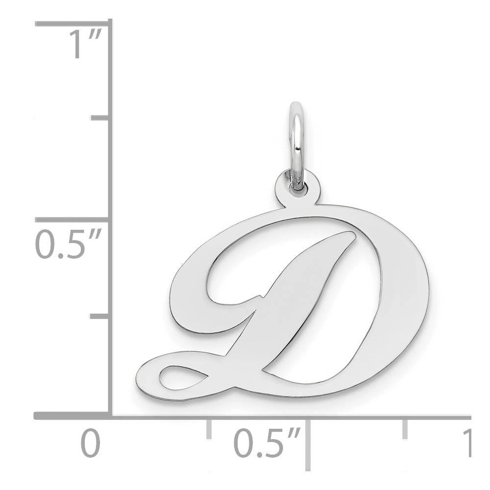 Alternate view of the 14k White Gold, Ella Collection Medium Fancy Script Initial D Pendant by The Black Bow Jewelry Co.