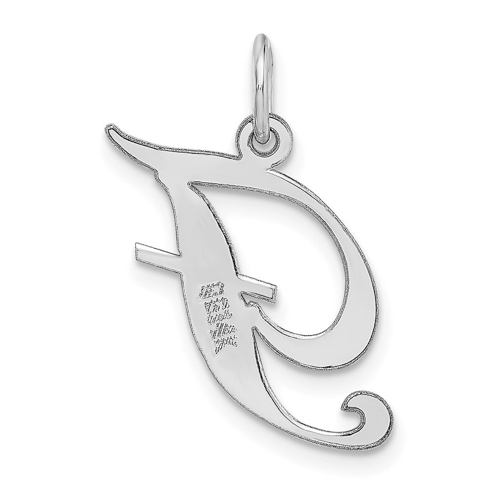 Alternate view of the 14k White Gold, Ella Collection Medium Fancy Script Initial F Pendant by The Black Bow Jewelry Co.