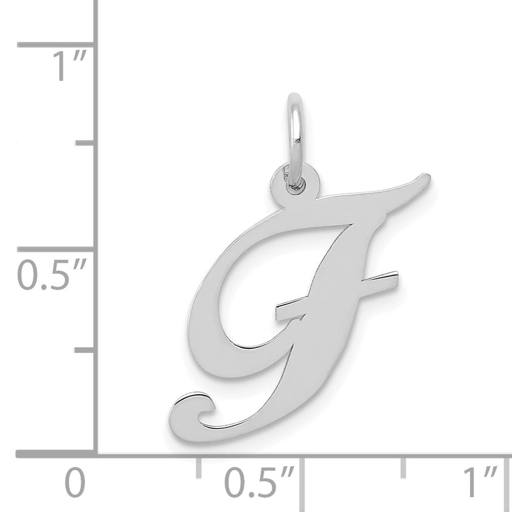 Alternate view of the 14k White Gold, Ella Collection Medium Fancy Script Initial F Pendant by The Black Bow Jewelry Co.