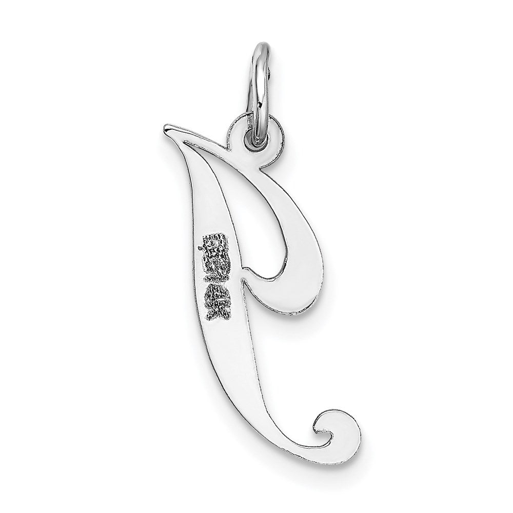Alternate view of the 14k White Gold, Ella Collection Medium Fancy Script Initial J Pendant by The Black Bow Jewelry Co.