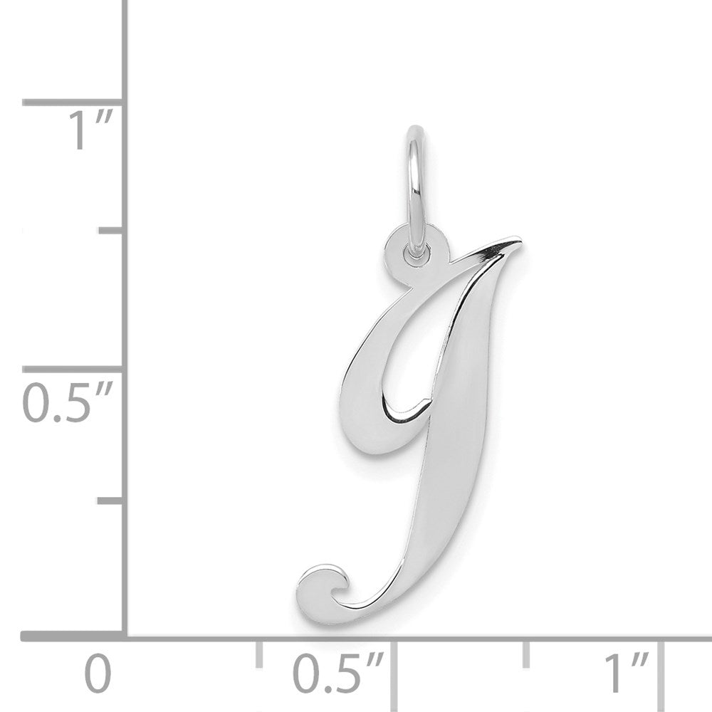 Alternate view of the 14k White Gold, Ella Collection Medium Fancy Script Initial J Pendant by The Black Bow Jewelry Co.