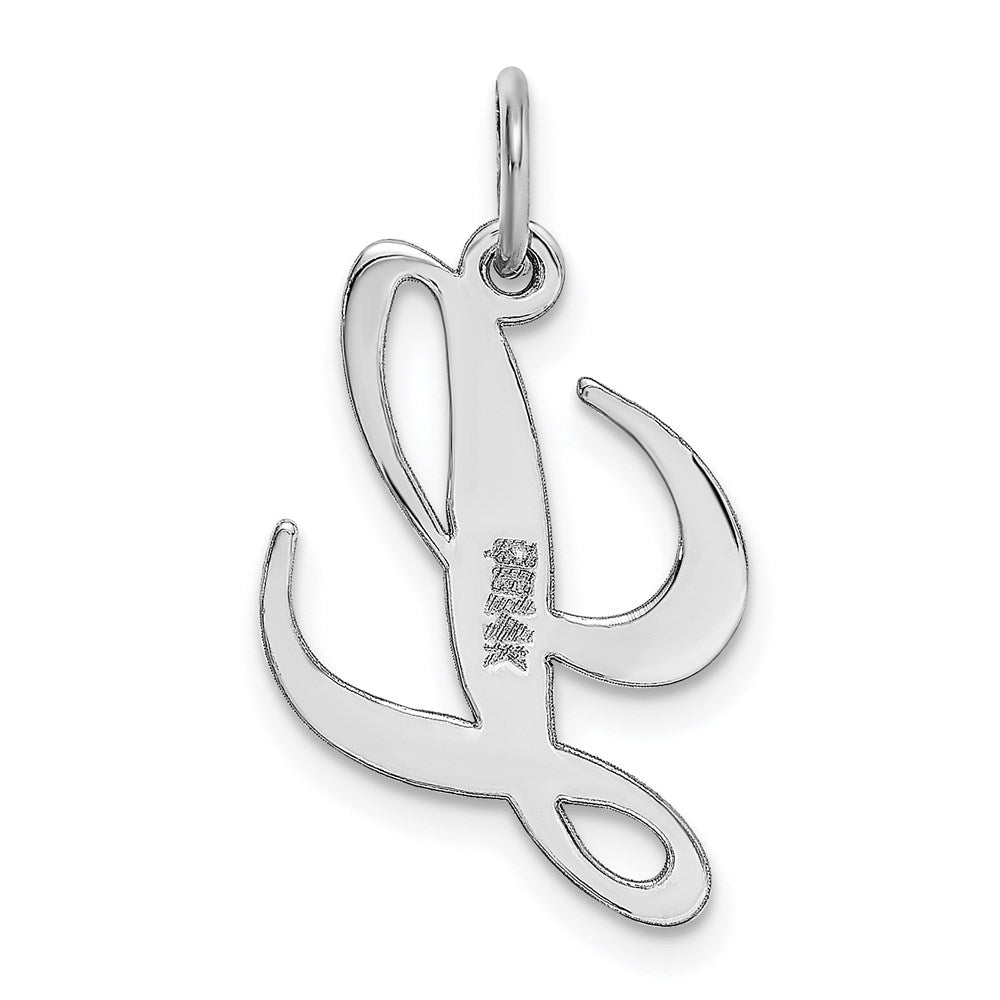 Alternate view of the 14k White Gold, Ella Collection Medium Fancy Script Initial L Pendant by The Black Bow Jewelry Co.