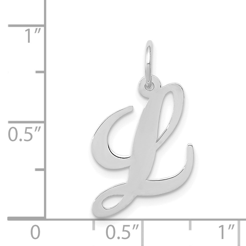Alternate view of the 14k White Gold, Ella Collection Medium Fancy Script Initial L Pendant by The Black Bow Jewelry Co.