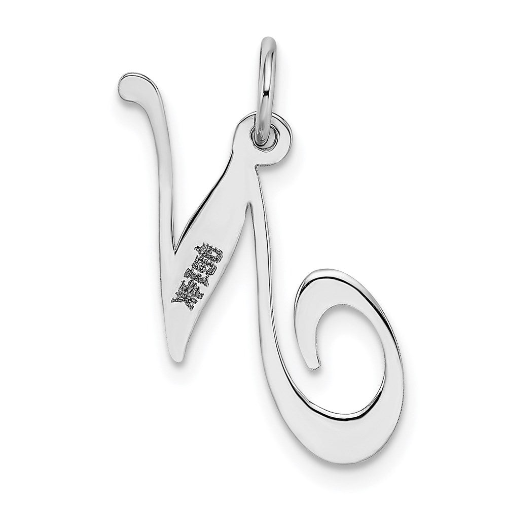 Alternate view of the 14k White Gold, Ella Collection Medium Fancy Script Initial N Pendant by The Black Bow Jewelry Co.
