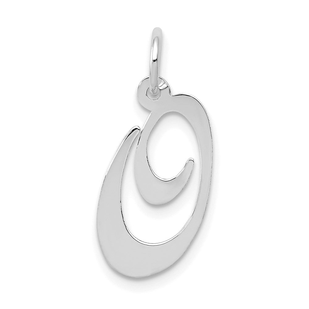 14k White Gold, Ella Collection Medium Fancy Script Initial O Pendant, Item P10355-O by The Black Bow Jewelry Co.