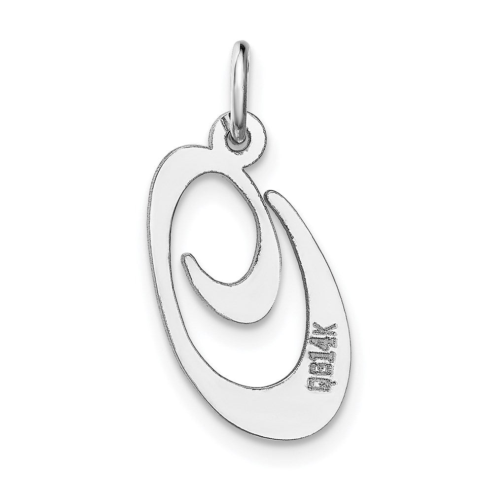 Alternate view of the 14k White Gold, Ella Collection Medium Fancy Script Initial O Pendant by The Black Bow Jewelry Co.