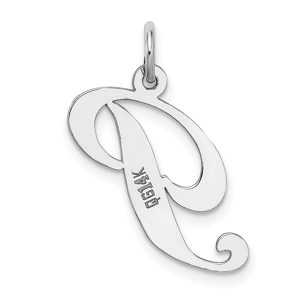 Alternate view of the 14k White Gold, Ella Collection Medium Fancy Script Initial P Pendant by The Black Bow Jewelry Co.