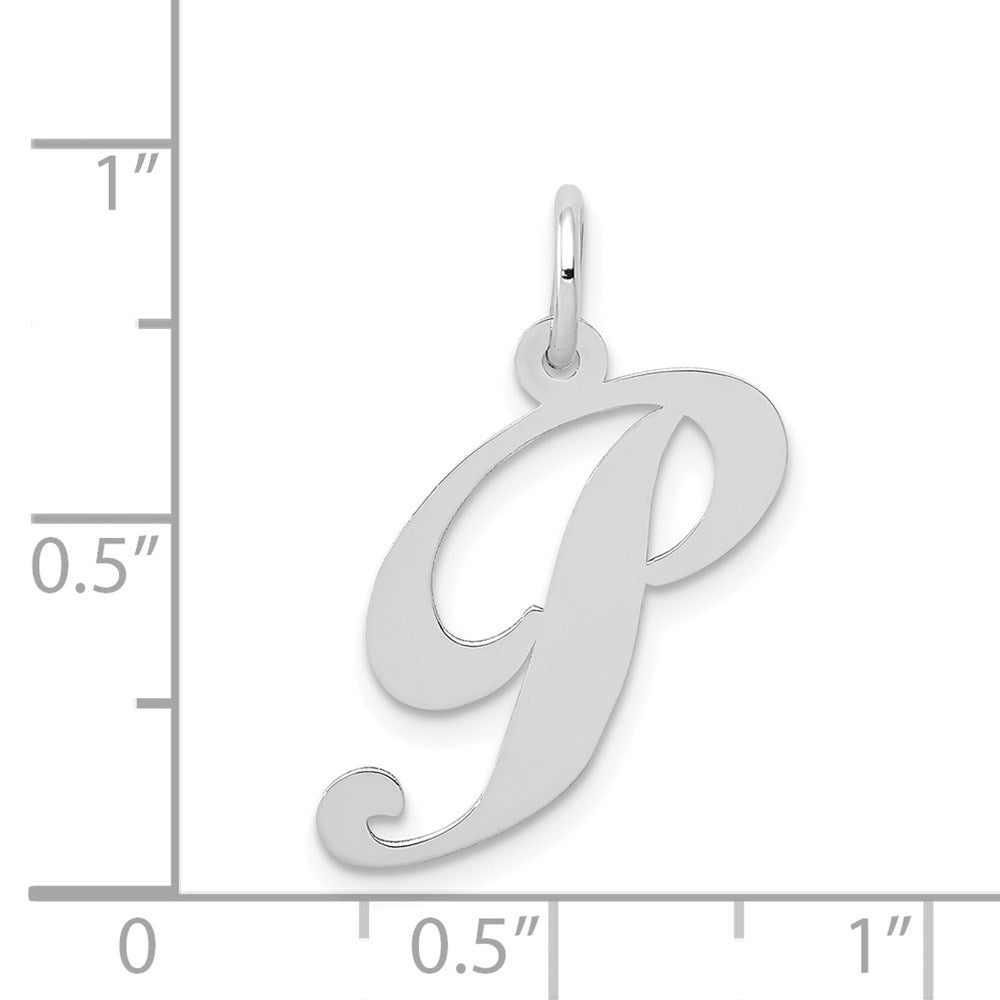 Alternate view of the 14k White Gold, Ella Collection Medium Fancy Script Initial P Pendant by The Black Bow Jewelry Co.