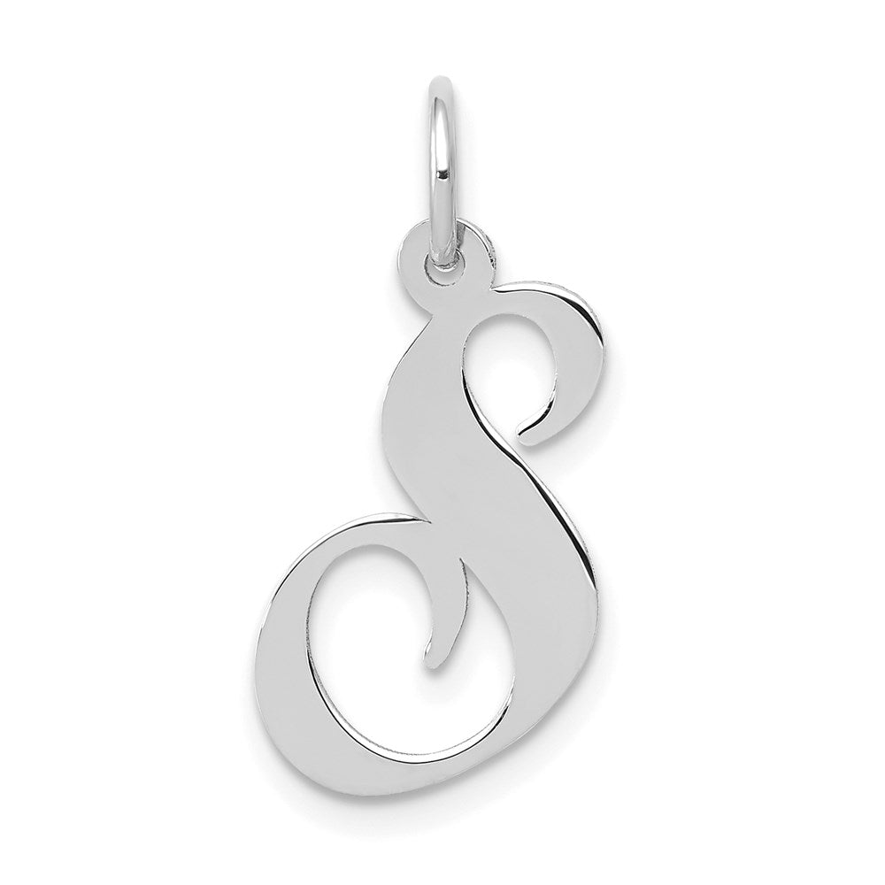 14k White Gold, Ella Collection Medium Fancy Script Initial S Pendant, Item P10355-S by The Black Bow Jewelry Co.