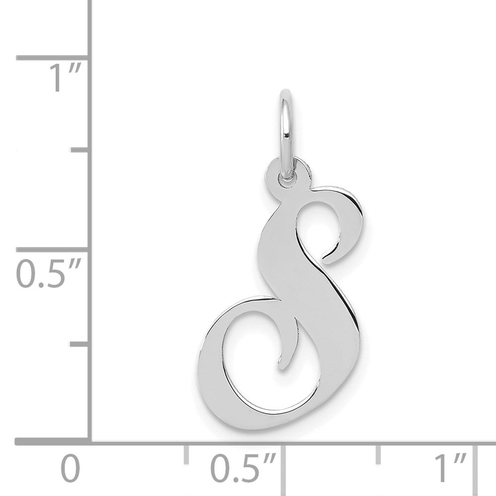 Alternate view of the 14k White Gold, Ella Collection Medium Fancy Script Initial S Pendant by The Black Bow Jewelry Co.