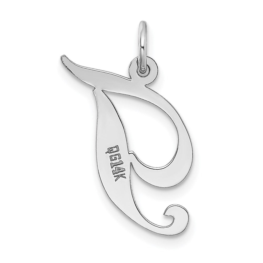 Alternate view of the 14k White Gold, Ella Collection Medium Fancy Script Initial T Pendant by The Black Bow Jewelry Co.