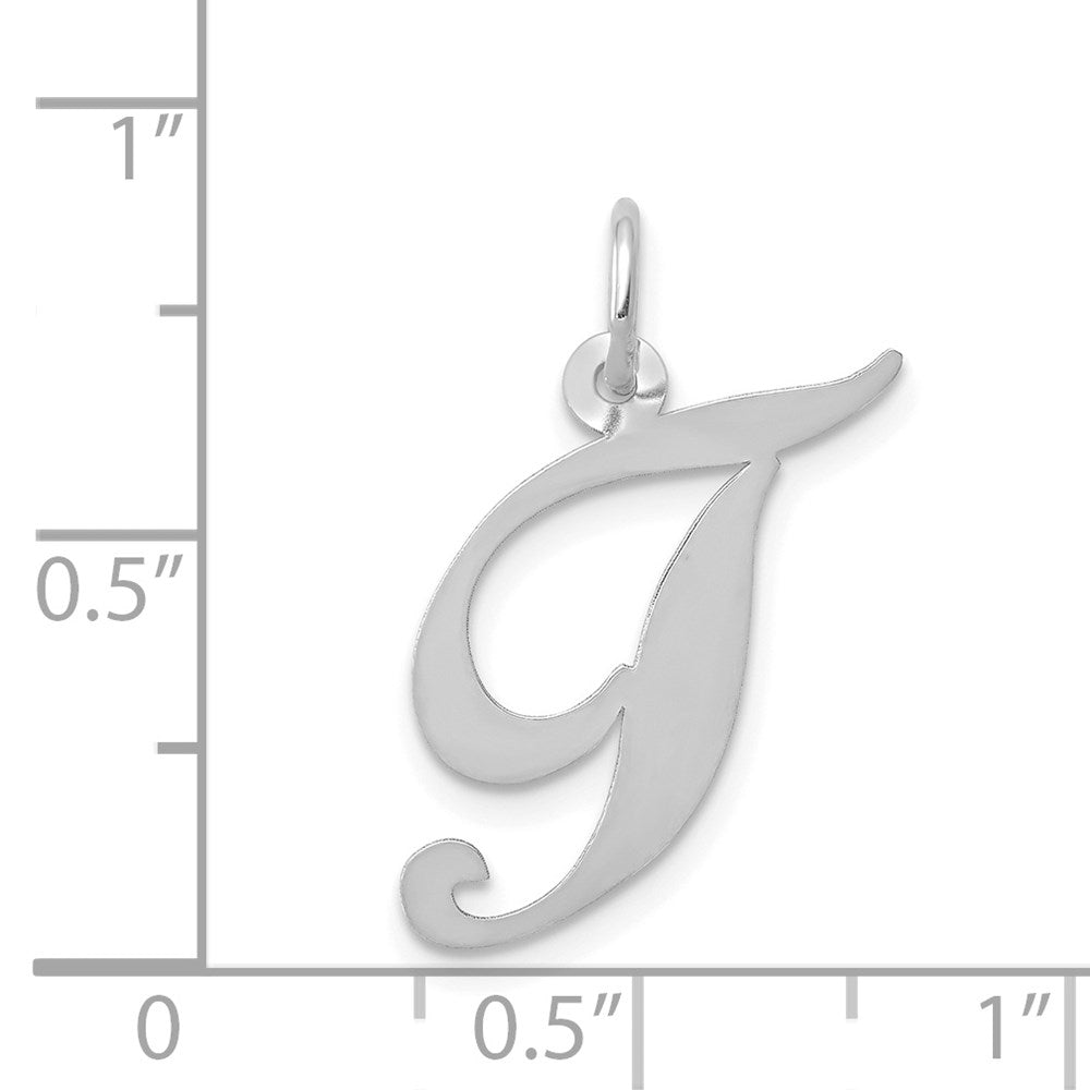 Alternate view of the 14k White Gold, Ella Collection Medium Fancy Script Initial T Pendant by The Black Bow Jewelry Co.