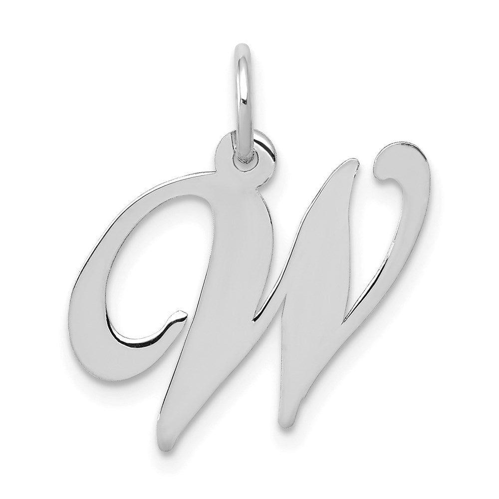 14k White Gold, Ella Collection Medium Fancy Script Initial W Pendant, Item P10355-W by The Black Bow Jewelry Co.