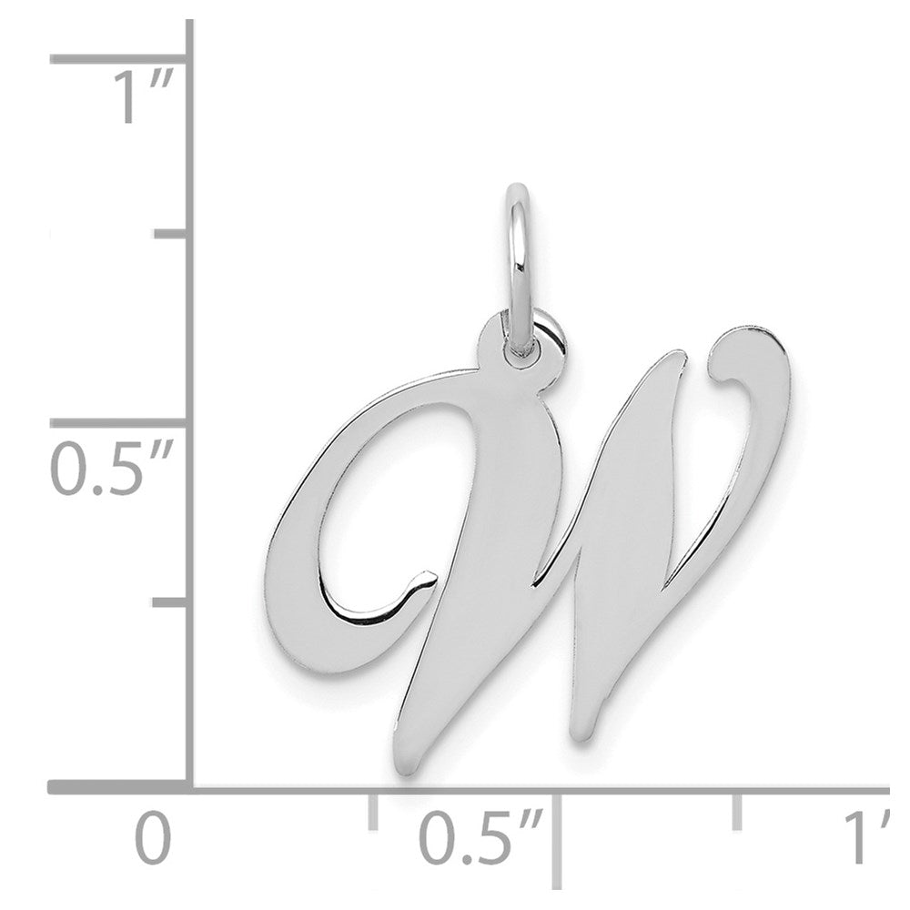 Alternate view of the 14k White Gold, Ella Collection Medium Fancy Script Initial W Pendant by The Black Bow Jewelry Co.