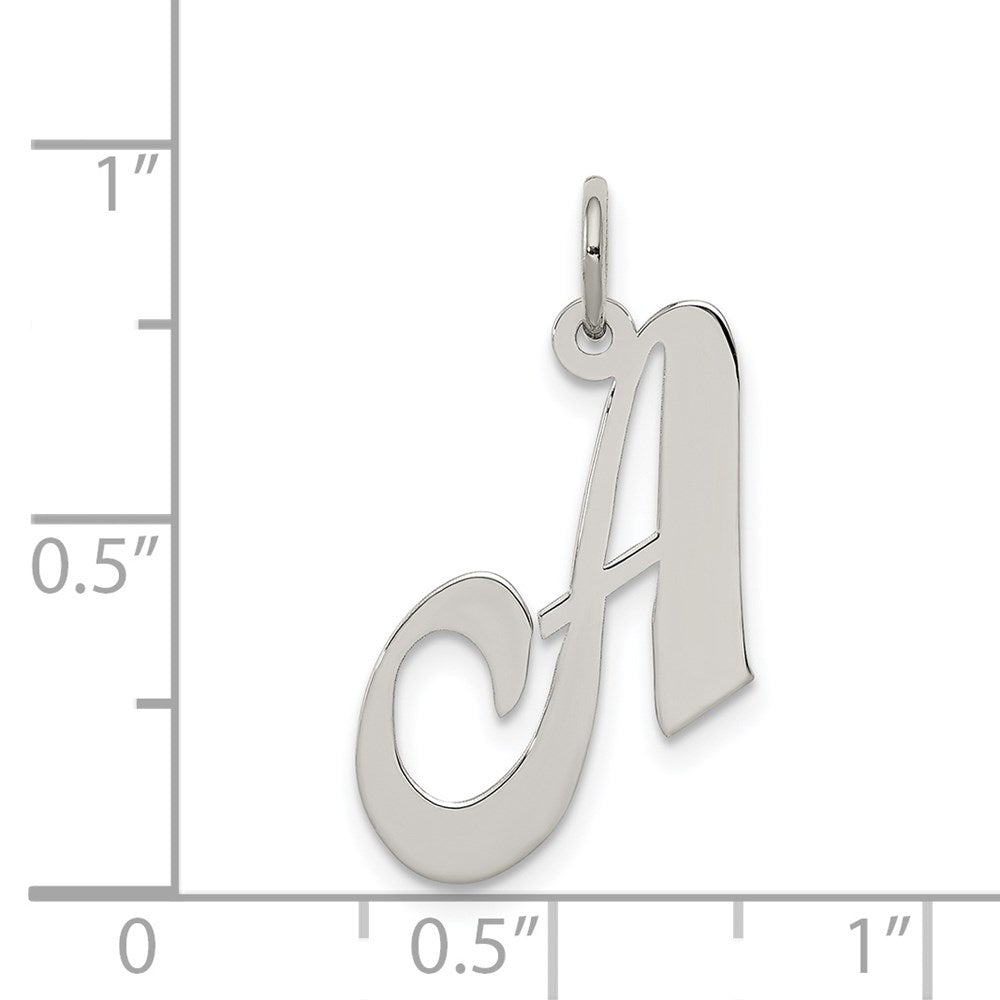 Alternate view of the Sterling Silver, Ella Collection Medium Fancy Script Initial A Pendant by The Black Bow Jewelry Co.