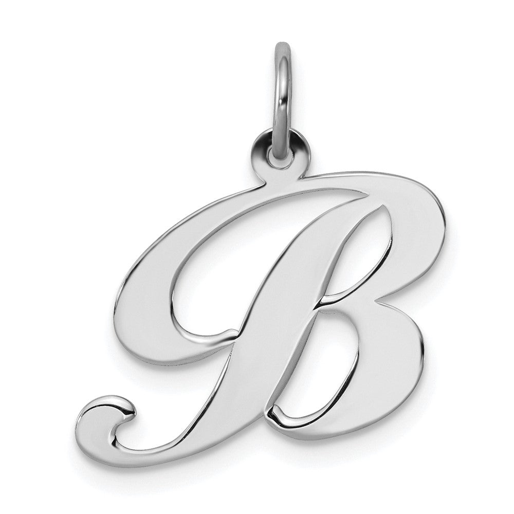 Sterling Silver, Ella Collection Medium Fancy Script Initial B Pendant, Item P10356-B by The Black Bow Jewelry Co.