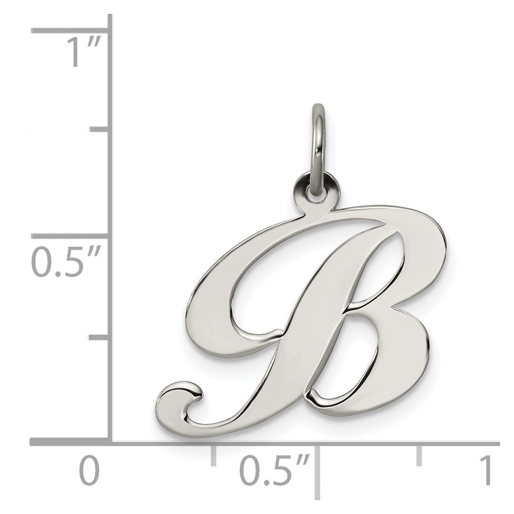Alternate view of the Sterling Silver, Ella Collection Medium Fancy Script Initial B Pendant by The Black Bow Jewelry Co.