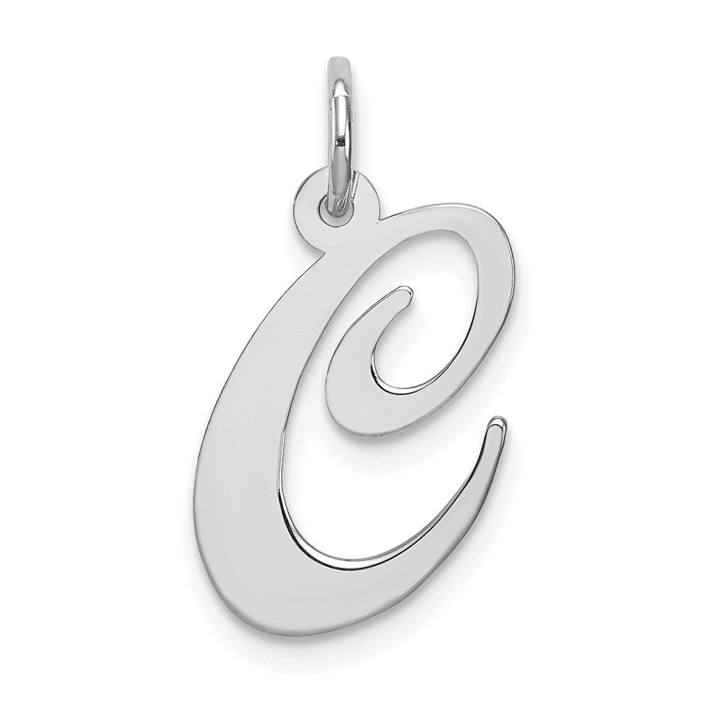 Sterling Silver, Ella Collection Medium Fancy Script Initial C Pendant, Item P10356-C by The Black Bow Jewelry Co.