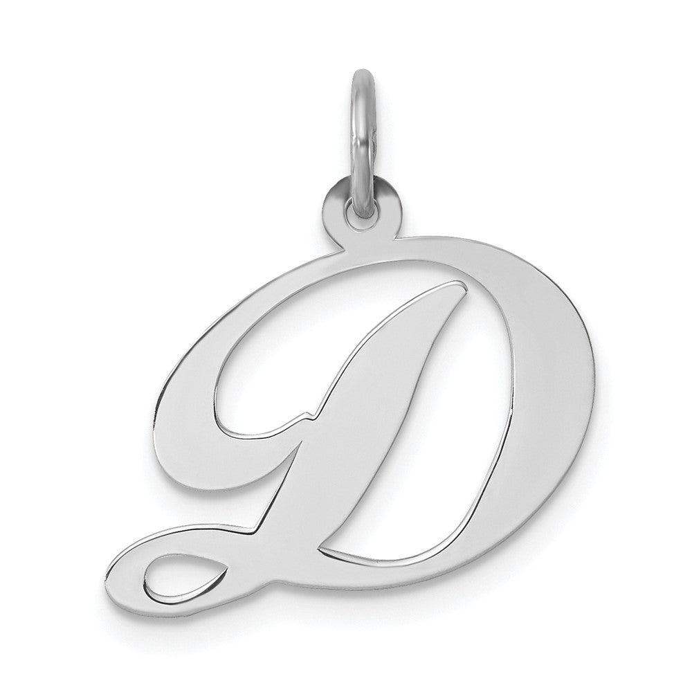 Sterling Silver, Ella Collection Medium Fancy Script Initial D Pendant, Item P10356-D by The Black Bow Jewelry Co.