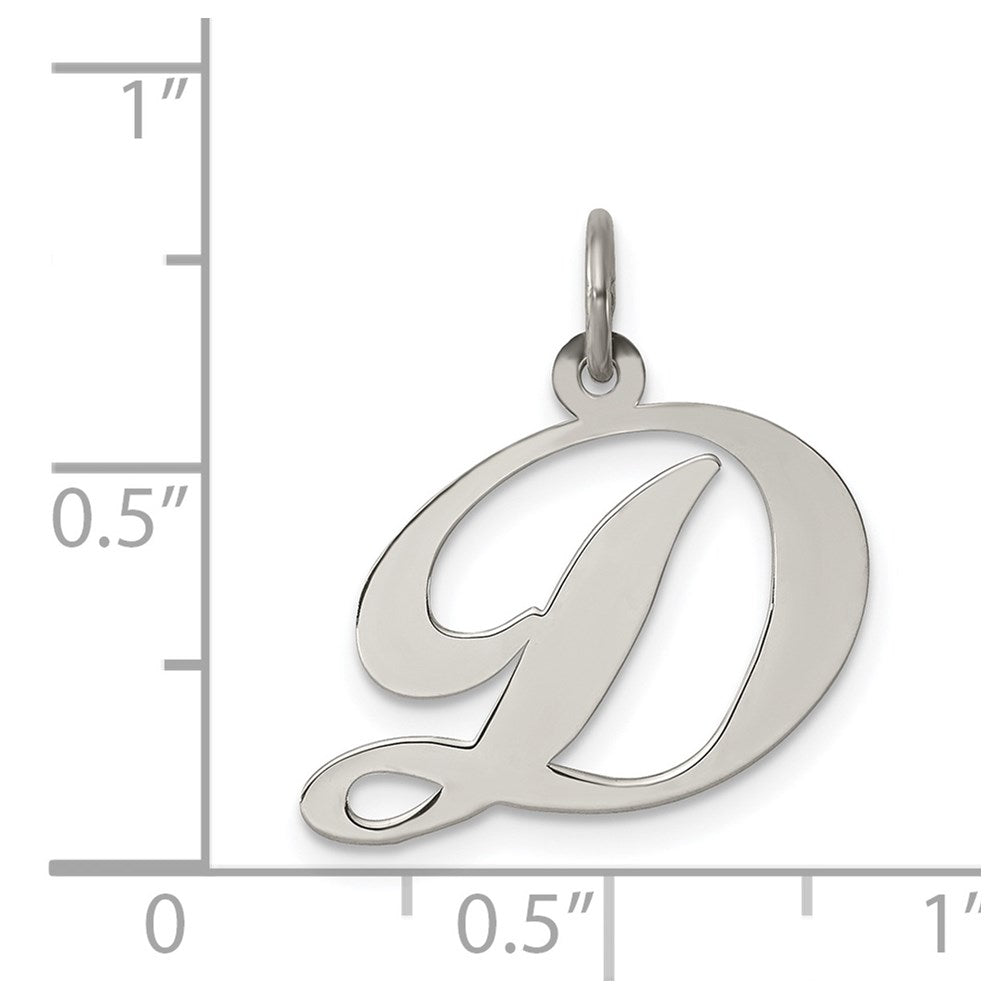 Alternate view of the Sterling Silver, Ella Collection Medium Fancy Script Initial D Pendant by The Black Bow Jewelry Co.