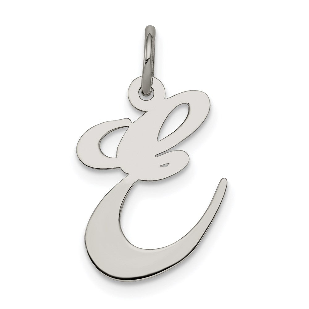 Sterling Silver, Ella Collection Medium Fancy Script Initial E Pendant, Item P10356-E by The Black Bow Jewelry Co.