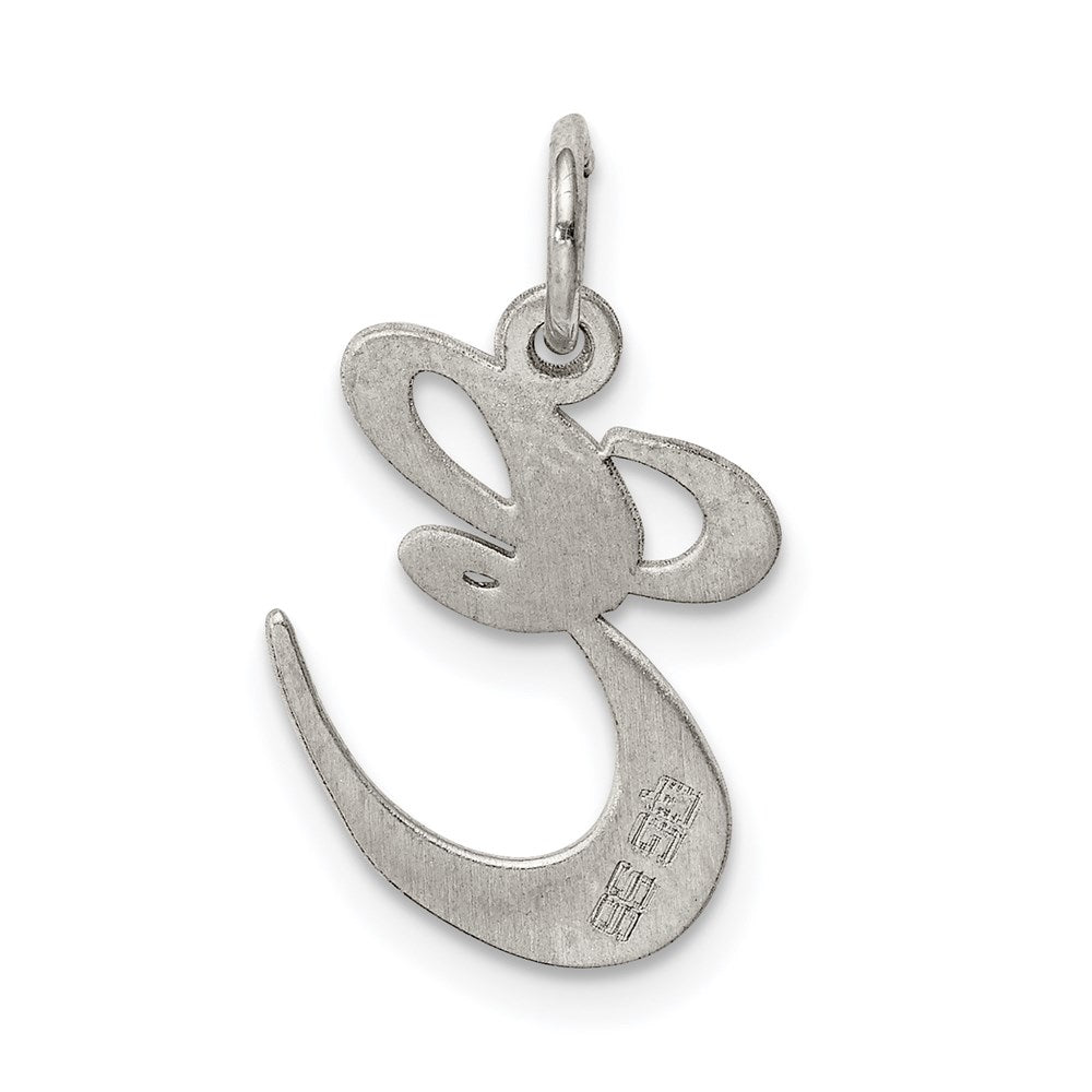 Alternate view of the Sterling Silver, Ella Collection Medium Fancy Script Initial E Pendant by The Black Bow Jewelry Co.