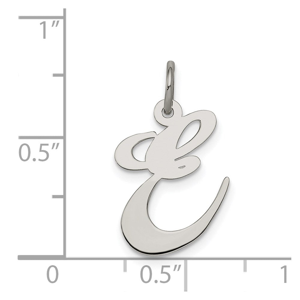 Alternate view of the Sterling Silver, Ella Collection Medium Fancy Script Initial E Pendant by The Black Bow Jewelry Co.