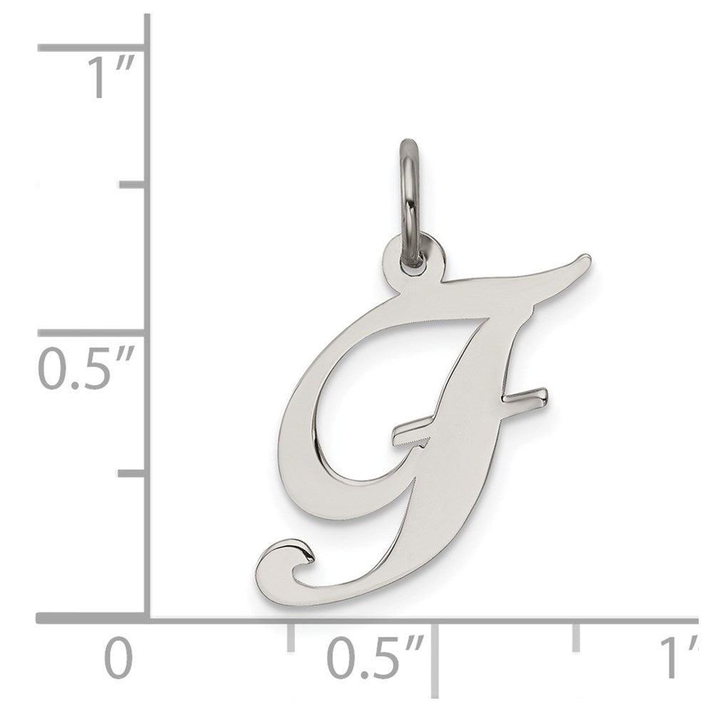 Alternate view of the Sterling Silver, Ella Collection Medium Fancy Script Initial F Pendant by The Black Bow Jewelry Co.