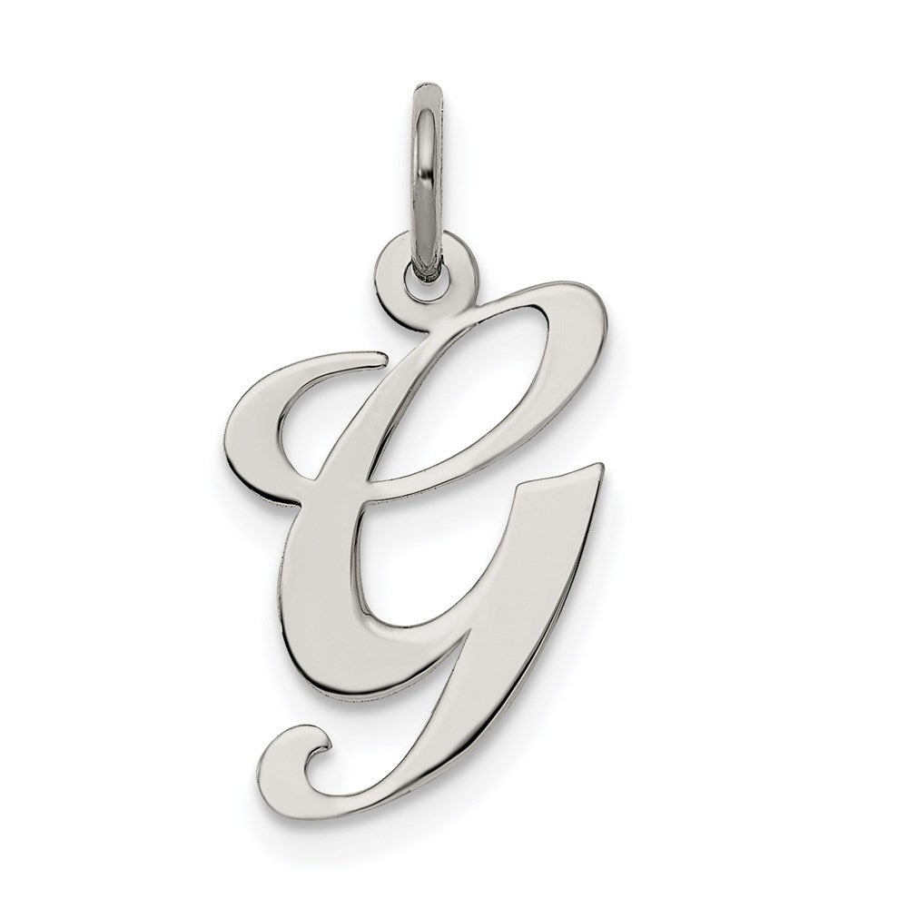 Sterling Silver, Ella Collection Medium Fancy Script Initial G Pendant, Item P10356-G by The Black Bow Jewelry Co.