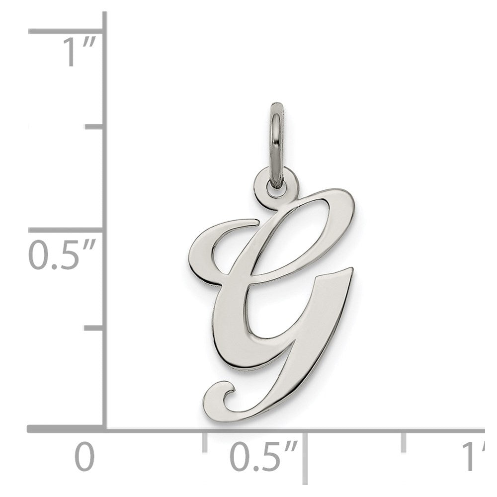 Alternate view of the Sterling Silver, Ella Collection Medium Fancy Script Initial G Pendant by The Black Bow Jewelry Co.