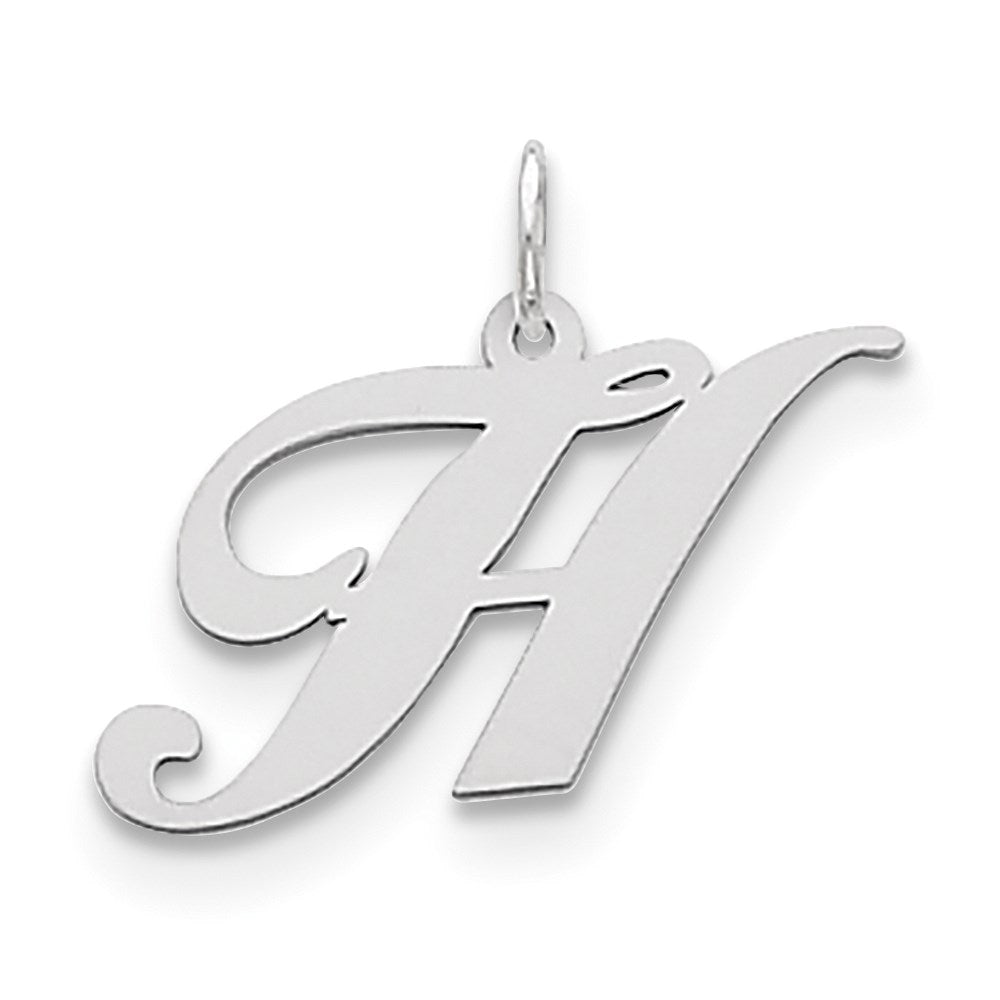 Sterling Silver, Ella Collection Medium Fancy Script Initial H Pendant, Item P10356-H by The Black Bow Jewelry Co.